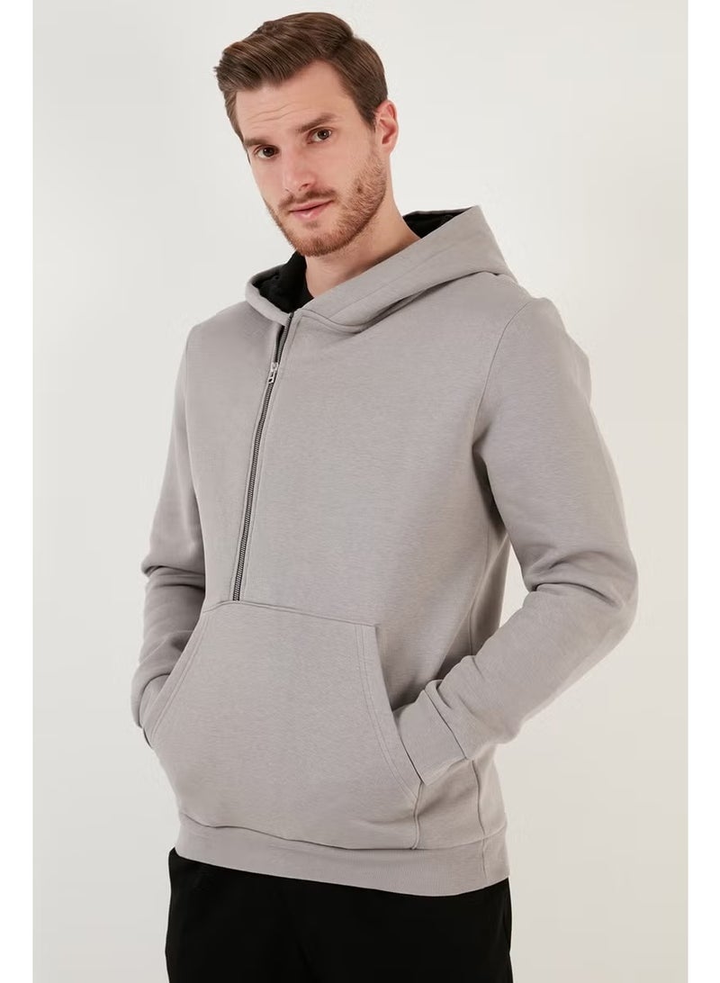 Buratti Kangaroo Pocket Zippered Hooded Collar Slim Fit Men's Sweat 575707 - Image 4